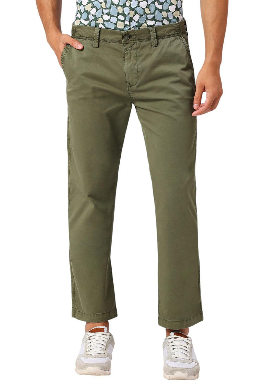 BASICS DRIFT FIT LICHEN OLIVE COTTON STRETCH PEACH TWILL TROUSERS