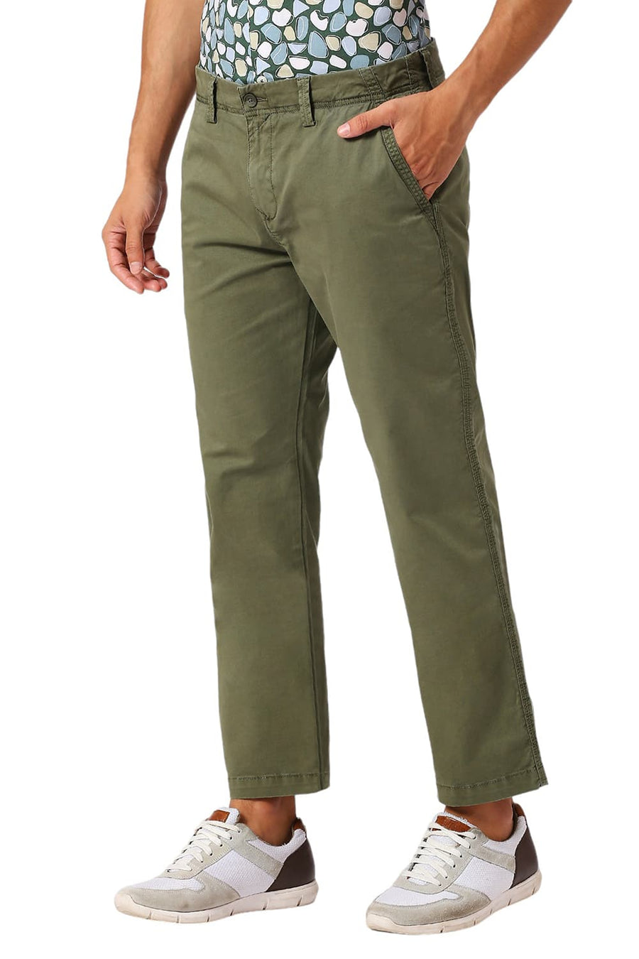 BASICS DRIFT FIT LICHEN OLIVE COTTON STRETCH PEACH TWILL TROUSERS