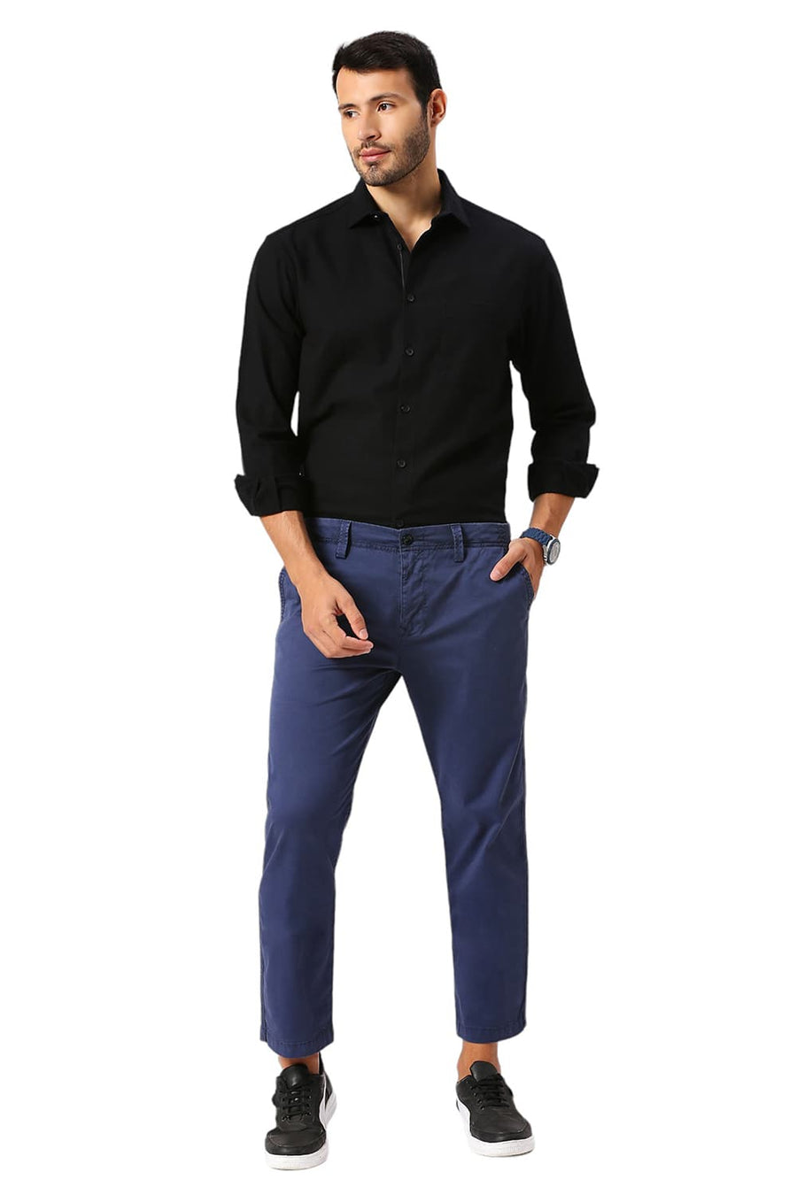 BASICS DRIFT FIT DIPPER BLUE COTTON STRETCH PEACH TWILL TROUSERS