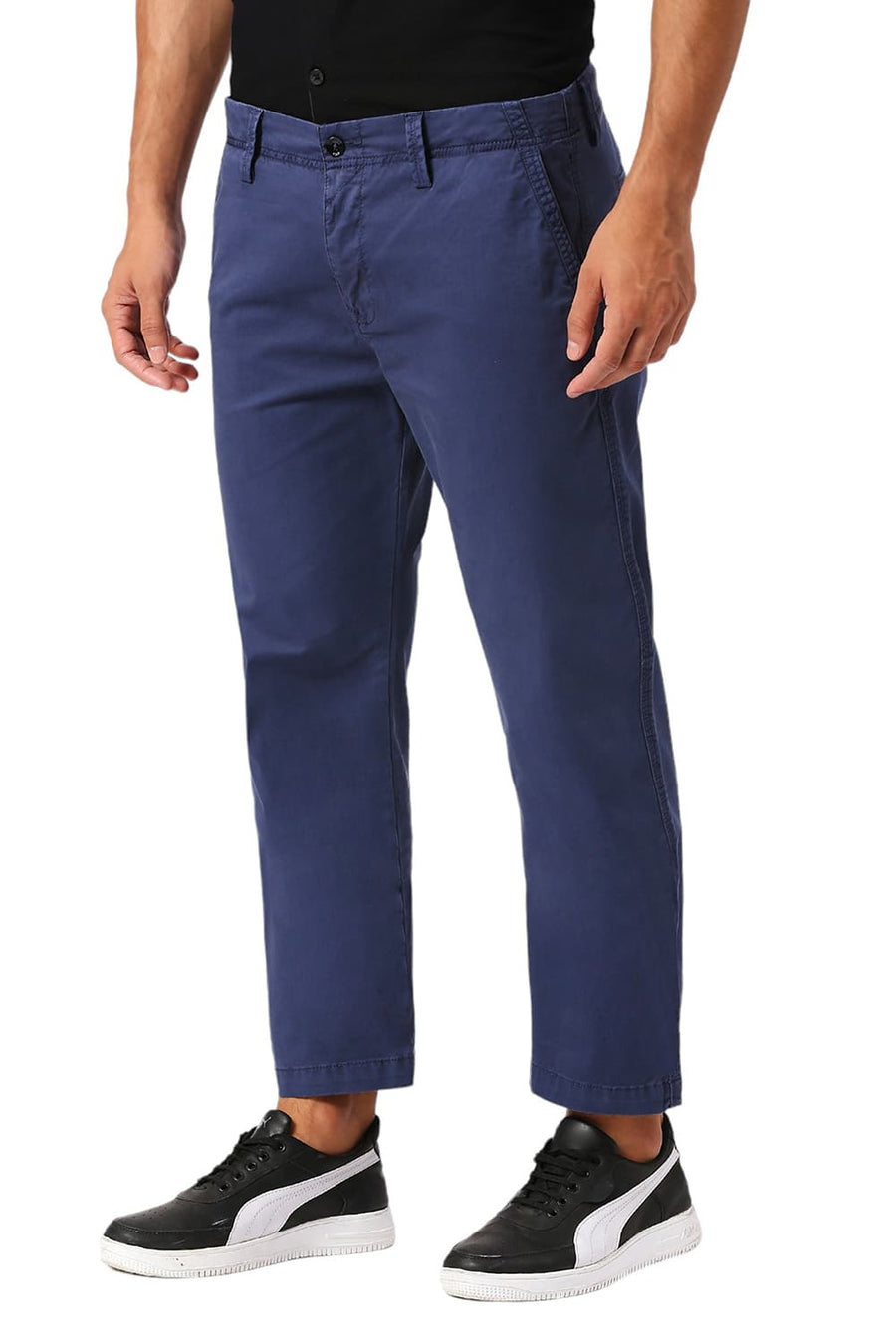 BASICS DRIFT FIT DIPPER BLUE COTTON STRETCH PEACH TWILL TROUSERS