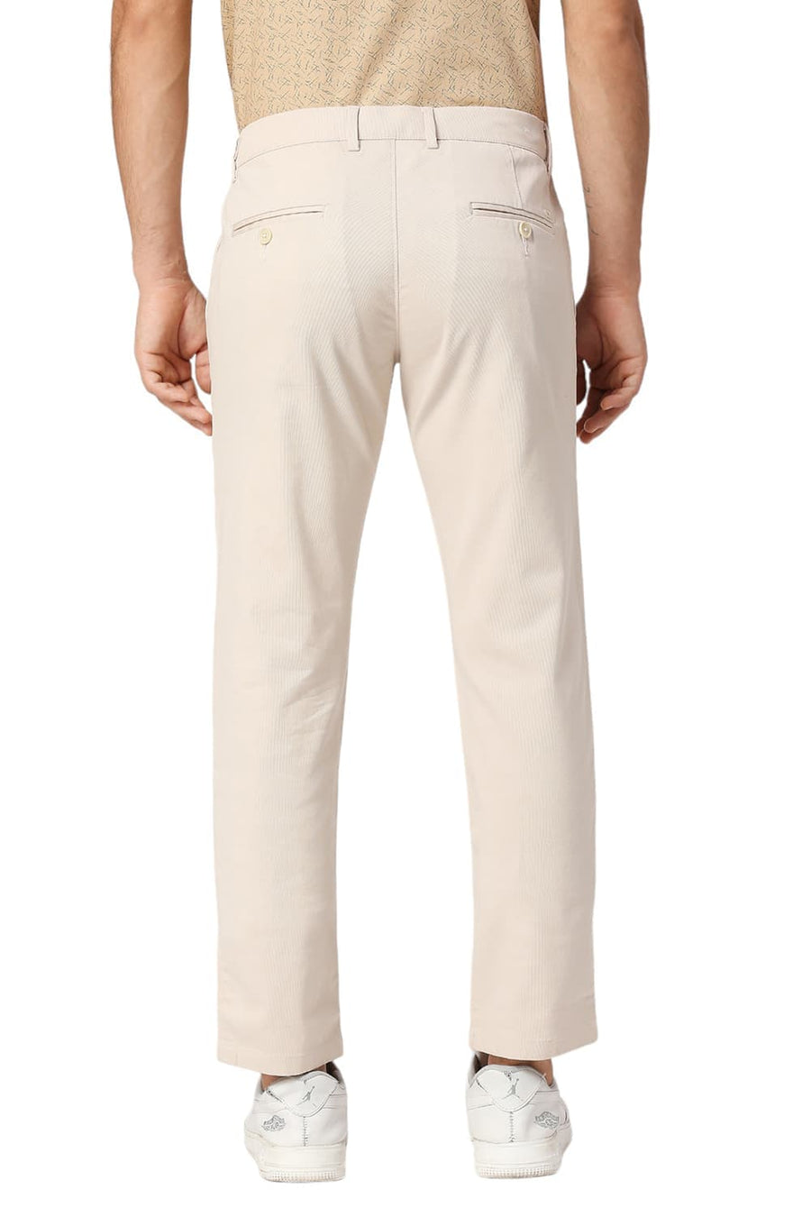 BASICS TAPERED FIT TAPIOCA BEIGE COTTON STRETCH DOBBY TROUSERS