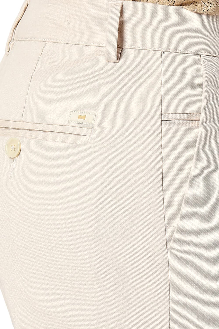 BASICS TAPERED FIT TAPIOCA BEIGE COTTON STRETCH DOBBY TROUSERS