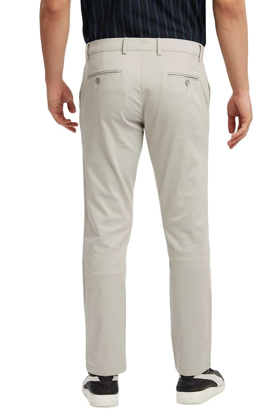 BASICS TAPERED FIT DOVE LIGHT GREY COTTON STRETCH DOBBY TROUSERS