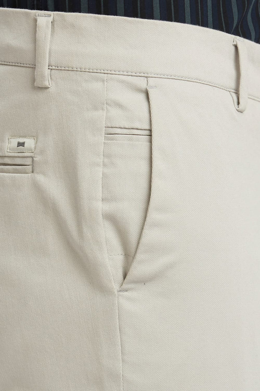 BASICS TAPERED FIT DOVE LIGHT GREY COTTON STRETCH DOBBY TROUSERS