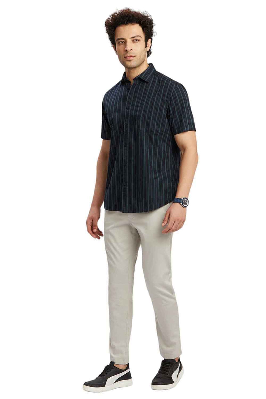 BASICS TAPERED FIT DOVE LIGHT GREY COTTON STRETCH DOBBY TROUSERS