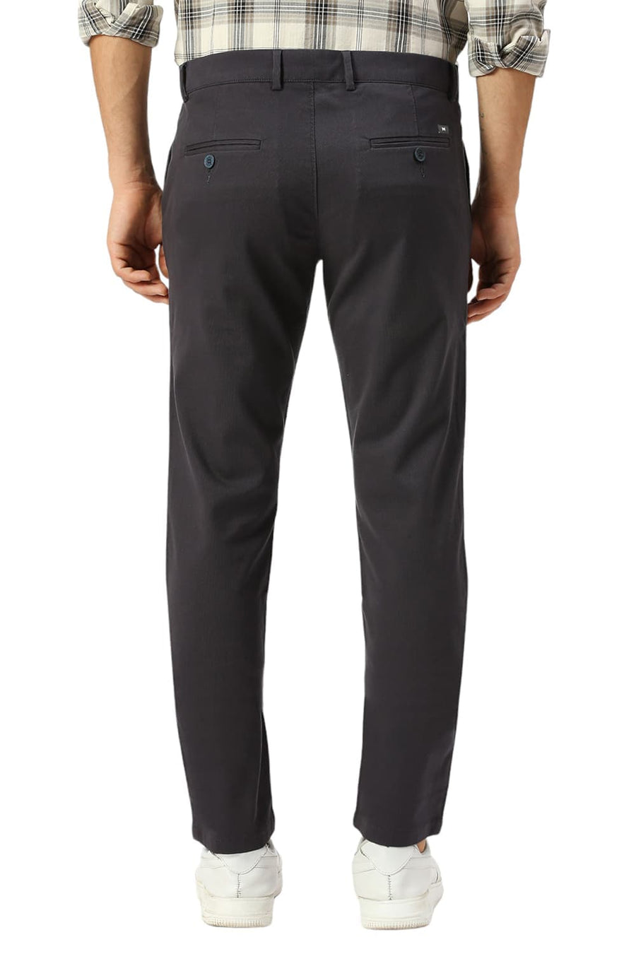 BASICS TAPERED FIT ASHPHALT DARK GREY COTTON STRETCH DOBBY TROUSERS