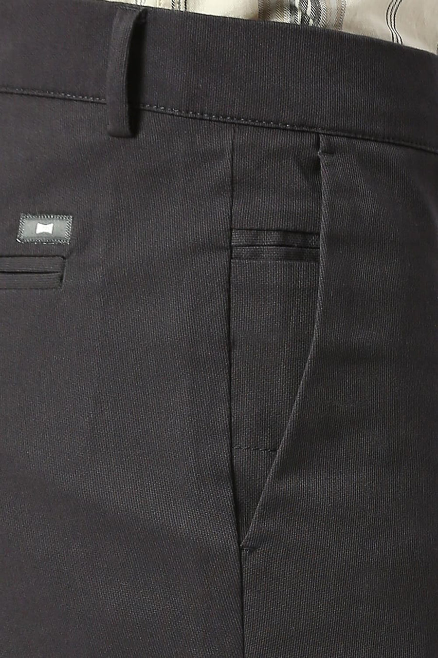 BASICS TAPERED FIT ASHPHALT DARK GREY COTTON STRETCH DOBBY TROUSERS