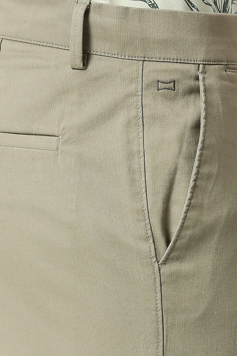 BASICS TAPERED FIT LAUREL MID GREEN COTTON STRETCH DOBBY TROUSERS