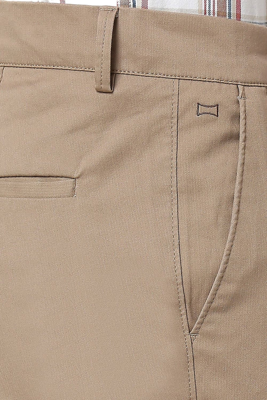 BASICS TAPERED FIT TAUPE MID BROWN COTTON STRETCH DOBBY TROUSERS