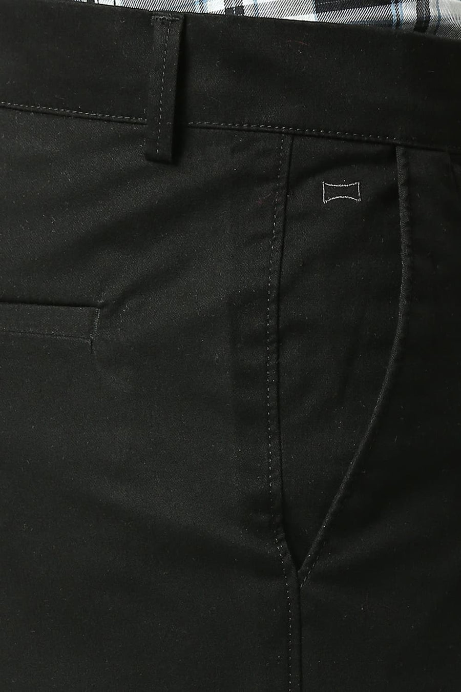 BASICS TAPERED FIT JET BLACK COTTON STRETCH DOBBY TROUSERS