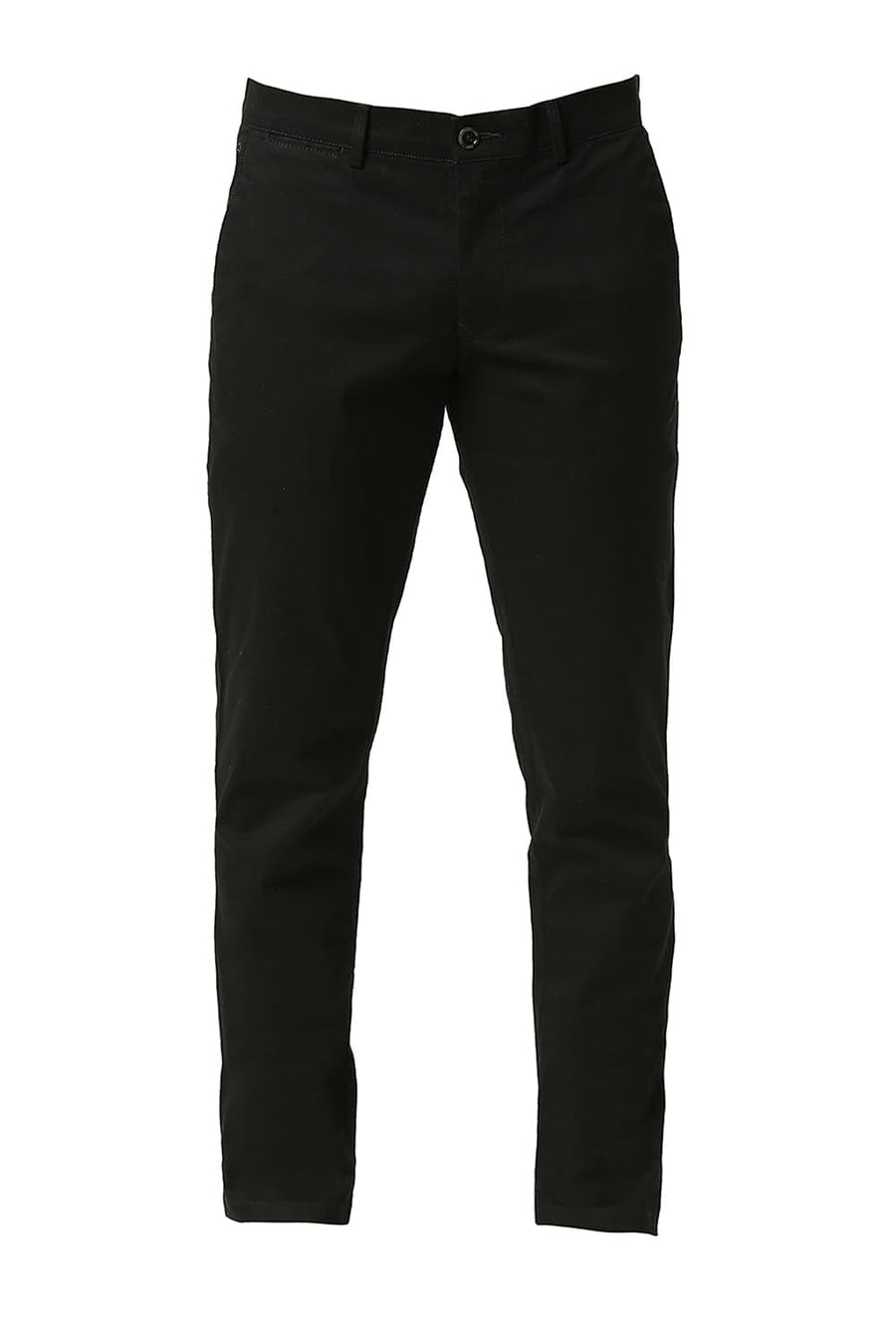 BASICS TAPERED FIT JET BLACK COTTON STRETCH DOBBY TROUSERS