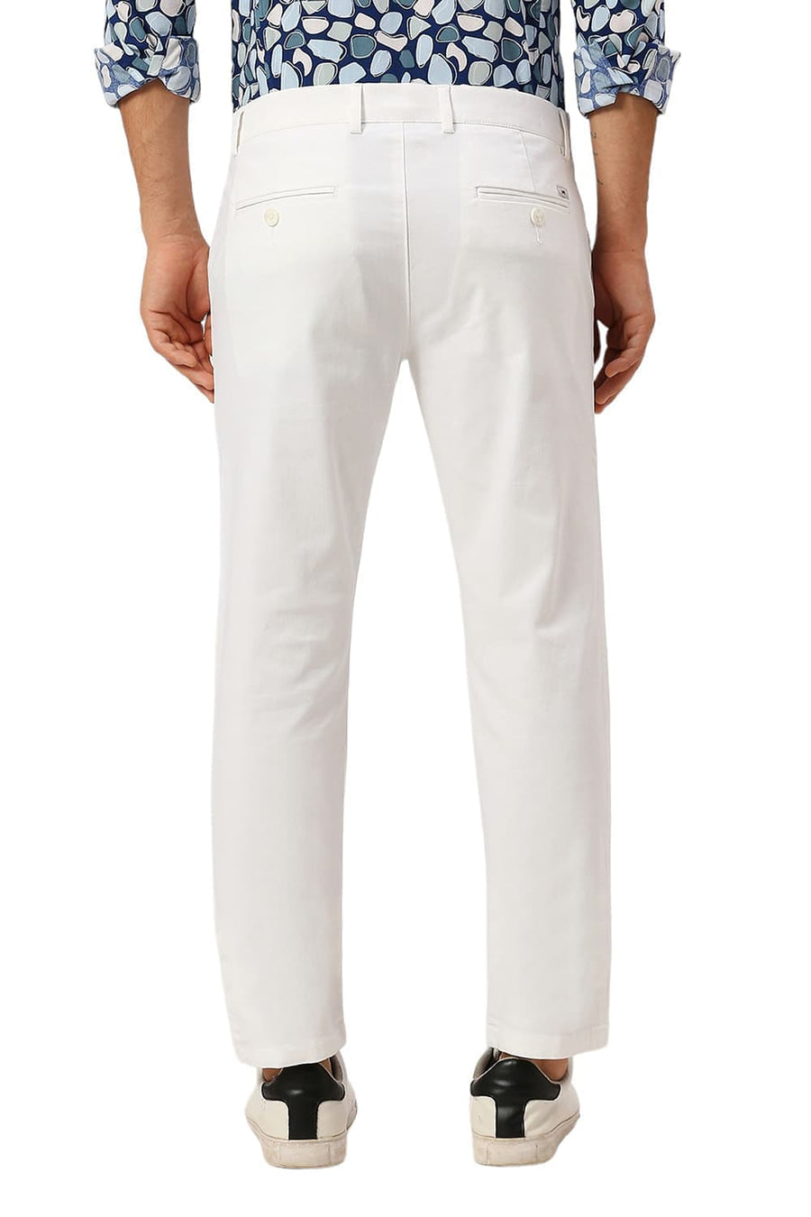 BASICS TAPERED FIT BRIGHT WHITE COTTON STRETCH DOBBY TROUSERS