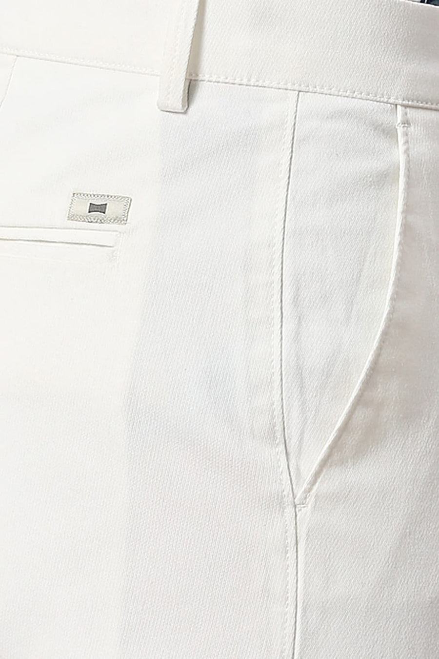 BASICS TAPERED FIT BRIGHT WHITE COTTON STRETCH DOBBY TROUSERS