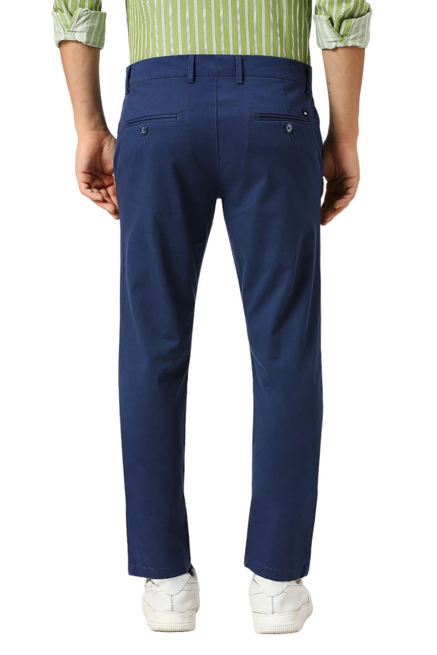 BASICS TAPERED FIT ENSIGN BLUE COTTON STRETCH DOBBY TROUSERS
