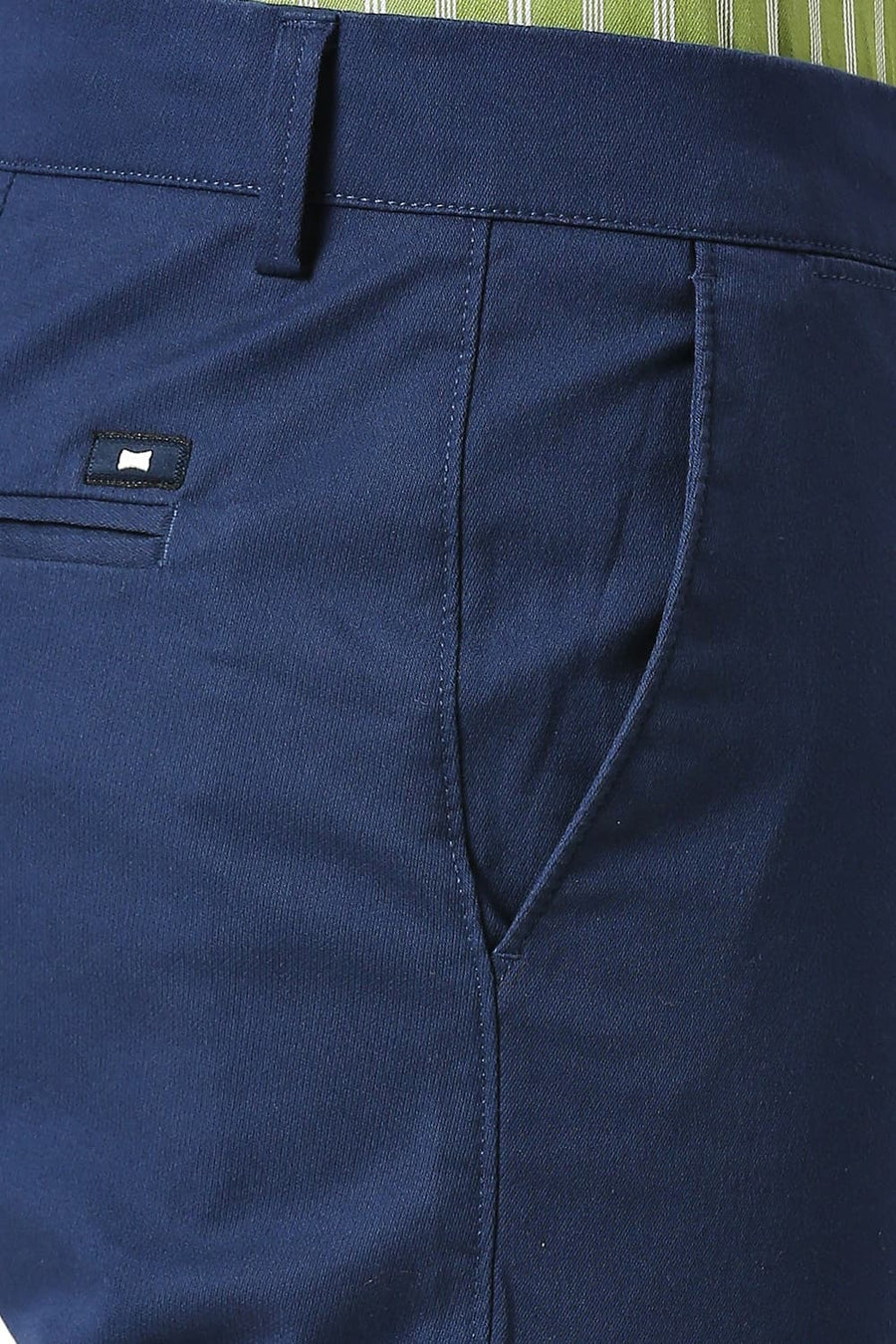BASICS TAPERED FIT ENSIGN BLUE COTTON STRETCH DOBBY TROUSERS