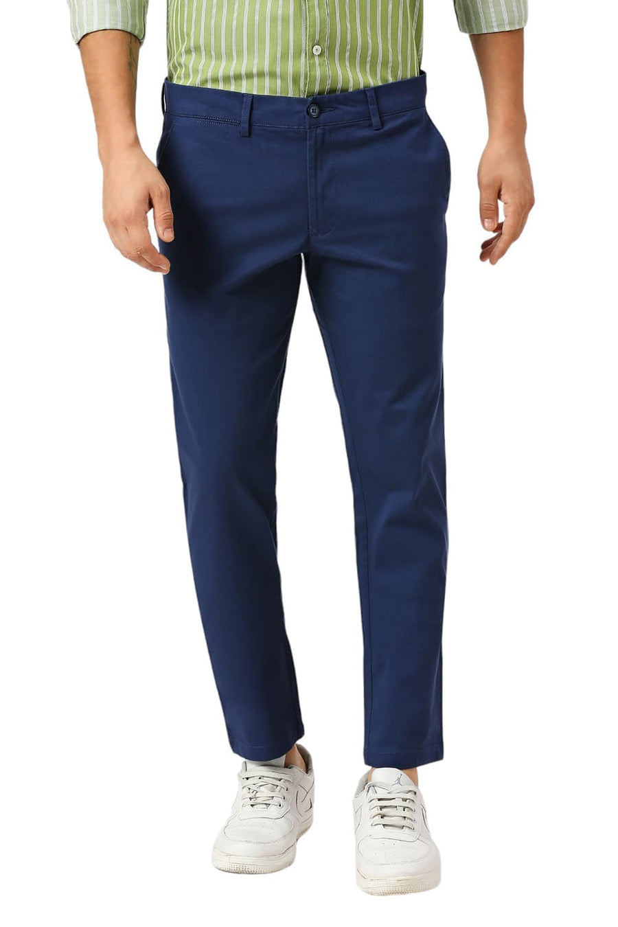 BASICS TAPERED FIT ENSIGN BLUE COTTON STRETCH DOBBY TROUSERS