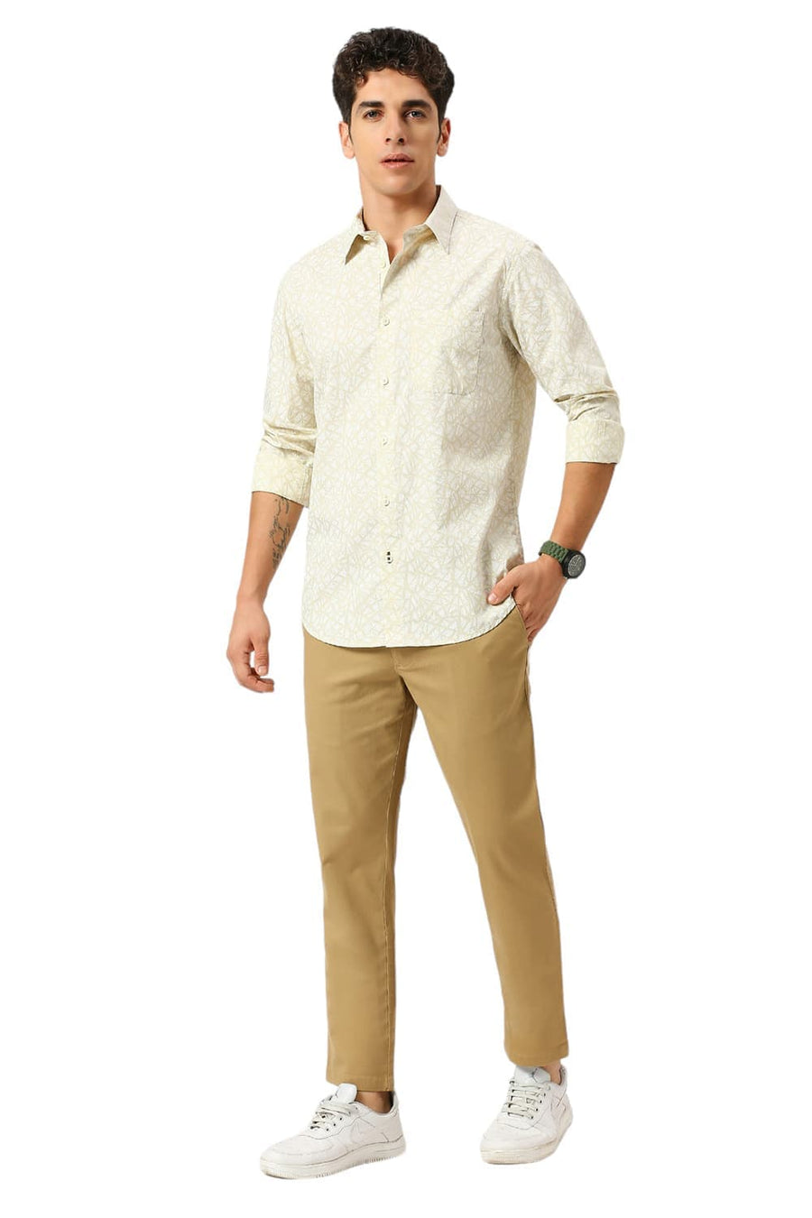 BASICS TAPERED FIT INCENSE KHAKI COTTON STRETCH DOBBY TROUSERS