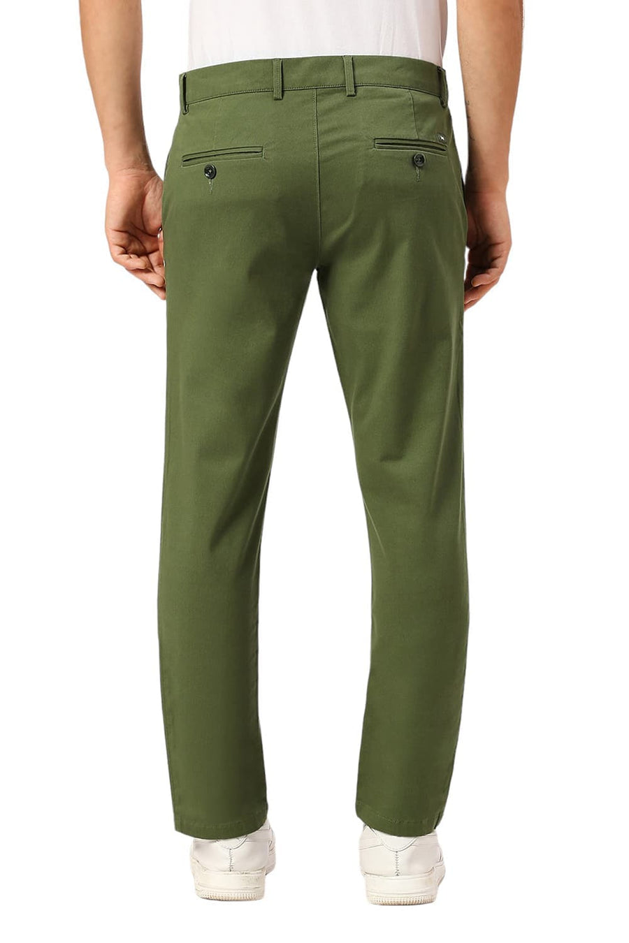BASICS TAPERED FIT MOUNTAIN GREEN COTTON STRETCH DOBBY TROUSERS