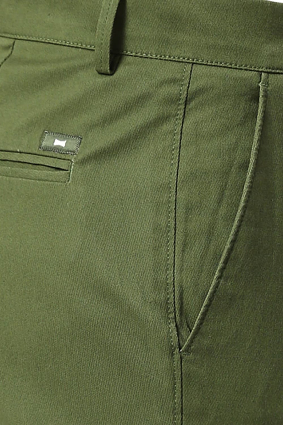 BASICS TAPERED FIT MOUNTAIN GREEN COTTON STRETCH DOBBY TROUSERS