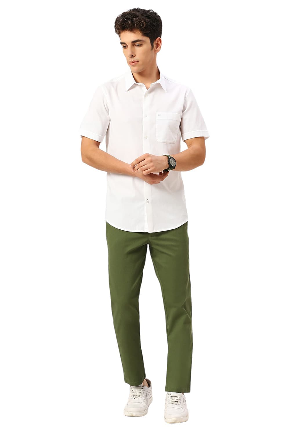 TAPERED FIT COTTON STRETCH DOBBY TROUSERS