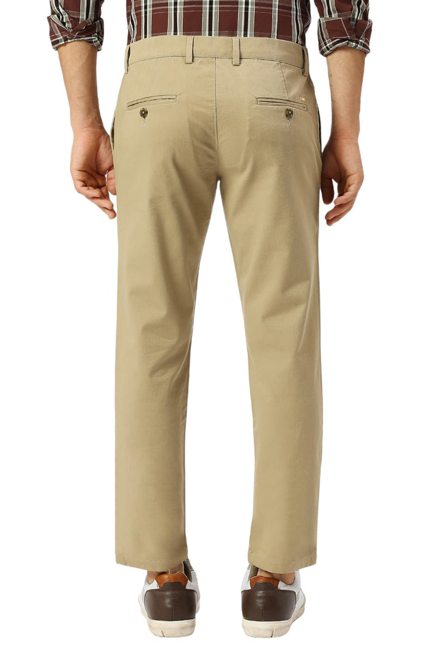 BASICS TAPERED FIT TREE HOUSE KHAKI COTTON STRETCH DOBBY TROUSERS