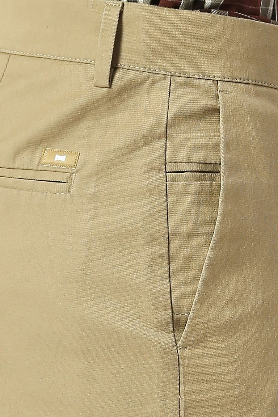 BASICS TAPERED FIT TREE HOUSE KHAKI COTTON STRETCH DOBBY TROUSERS