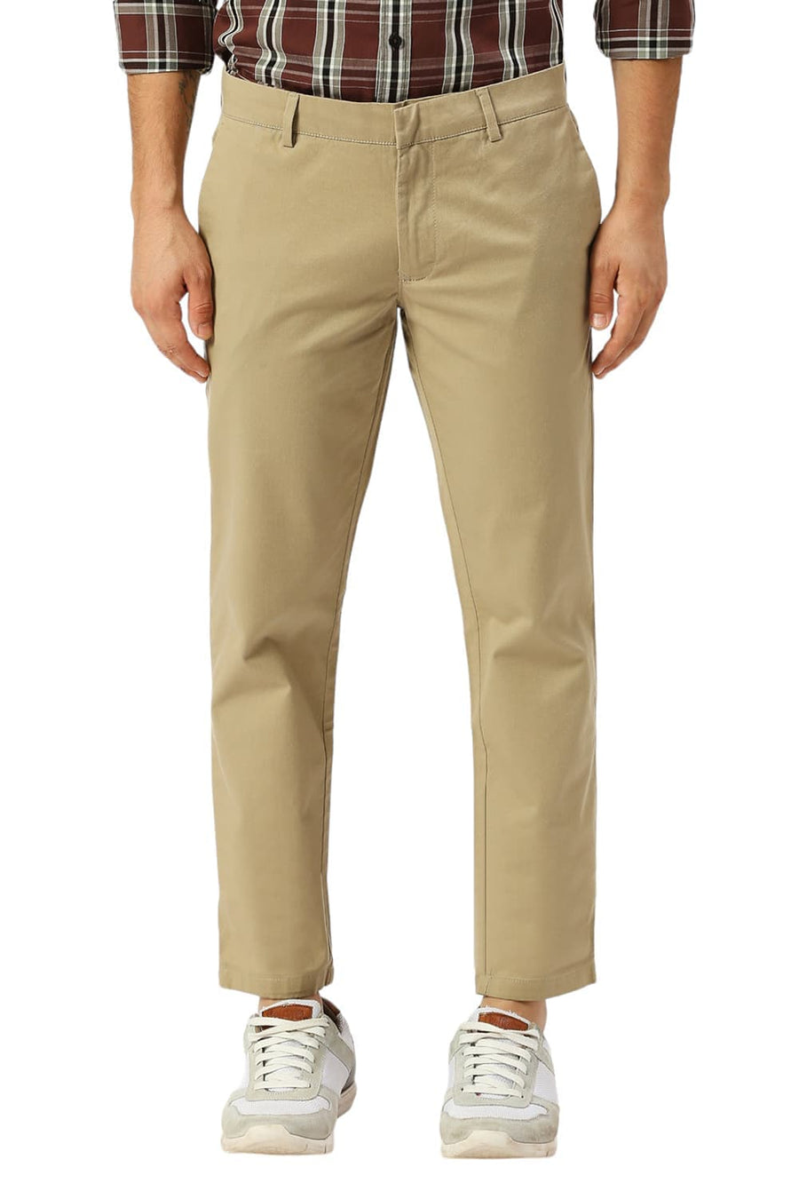 BASICS TAPERED FIT TREE HOUSE KHAKI COTTON STRETCH DOBBY TROUSERS