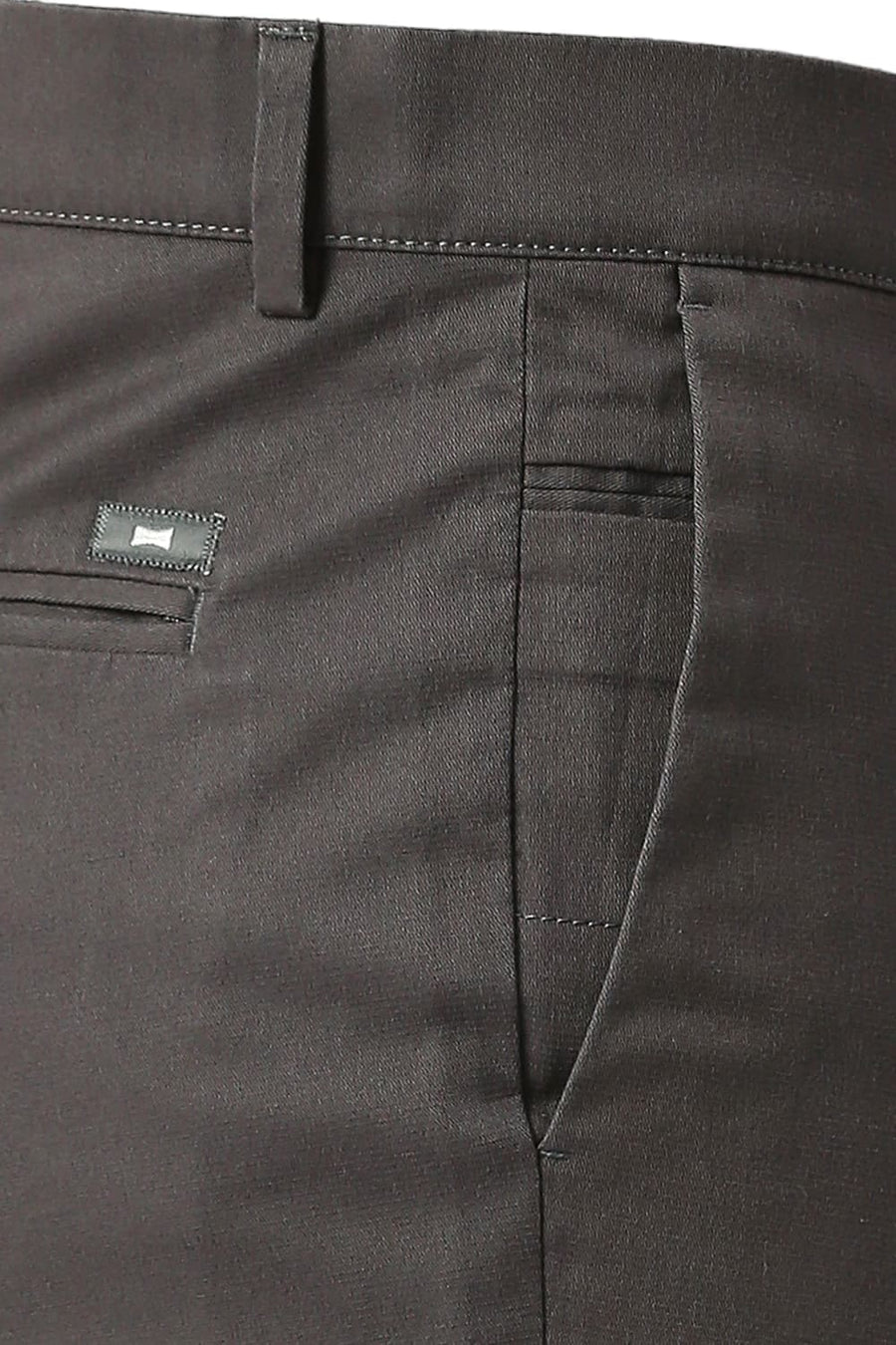 BASICS TAPERED FIT ASPHALT DARK GREY COTTON STRETCH DOBBY TROUSERS