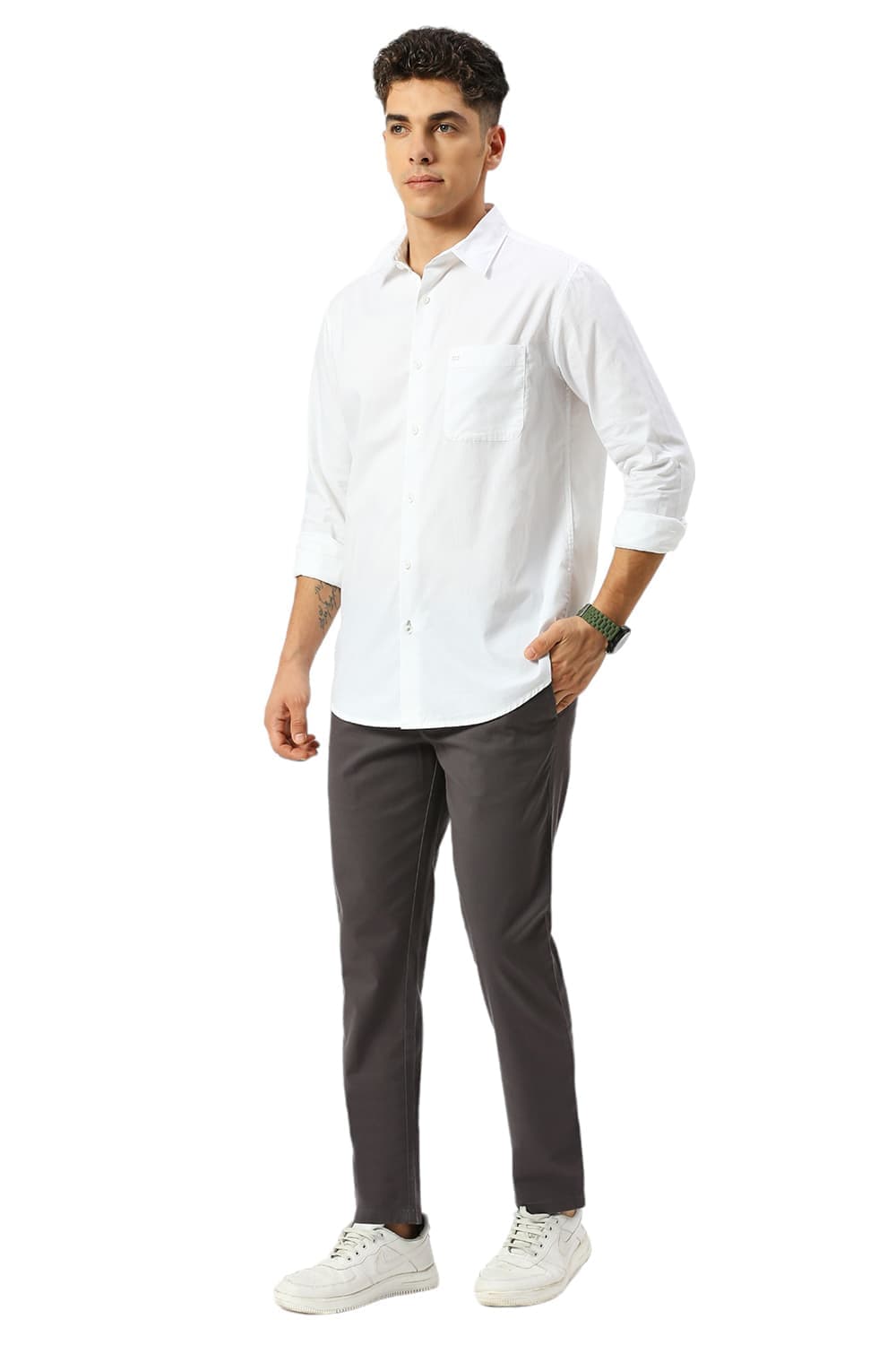 TAPERED FIT COTTON STRETCH DOBBY TROUSERS