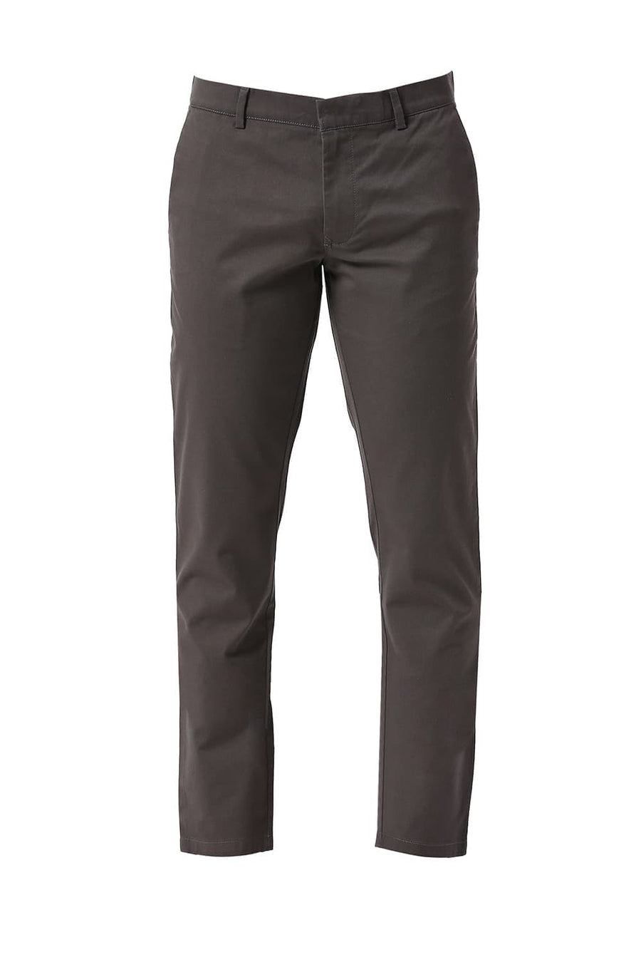 BASICS TAPERED FIT ASPHALT DARK GREY COTTON STRETCH DOBBY TROUSERS