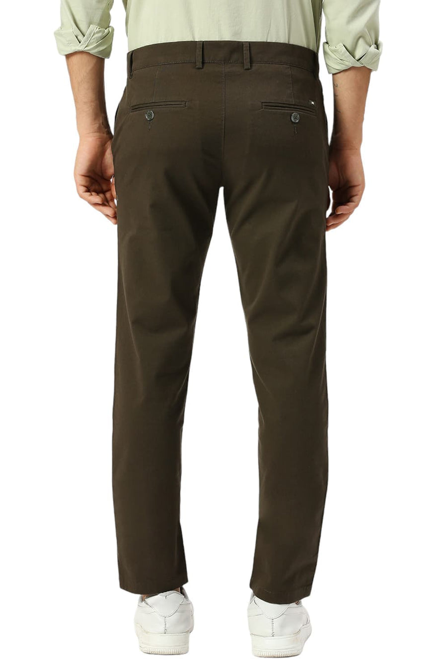 BASICS TAPERED FIT FOREST DARK GREEN COTTON STRETCH DOBBY TROUSERS