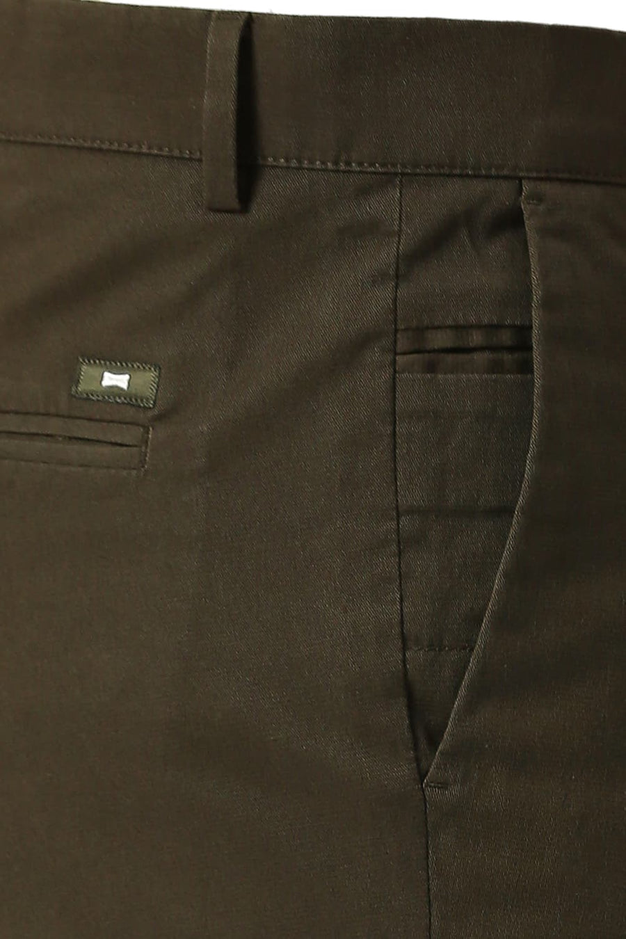 BASICS TAPERED FIT FOREST DARK GREEN COTTON STRETCH DOBBY TROUSERS