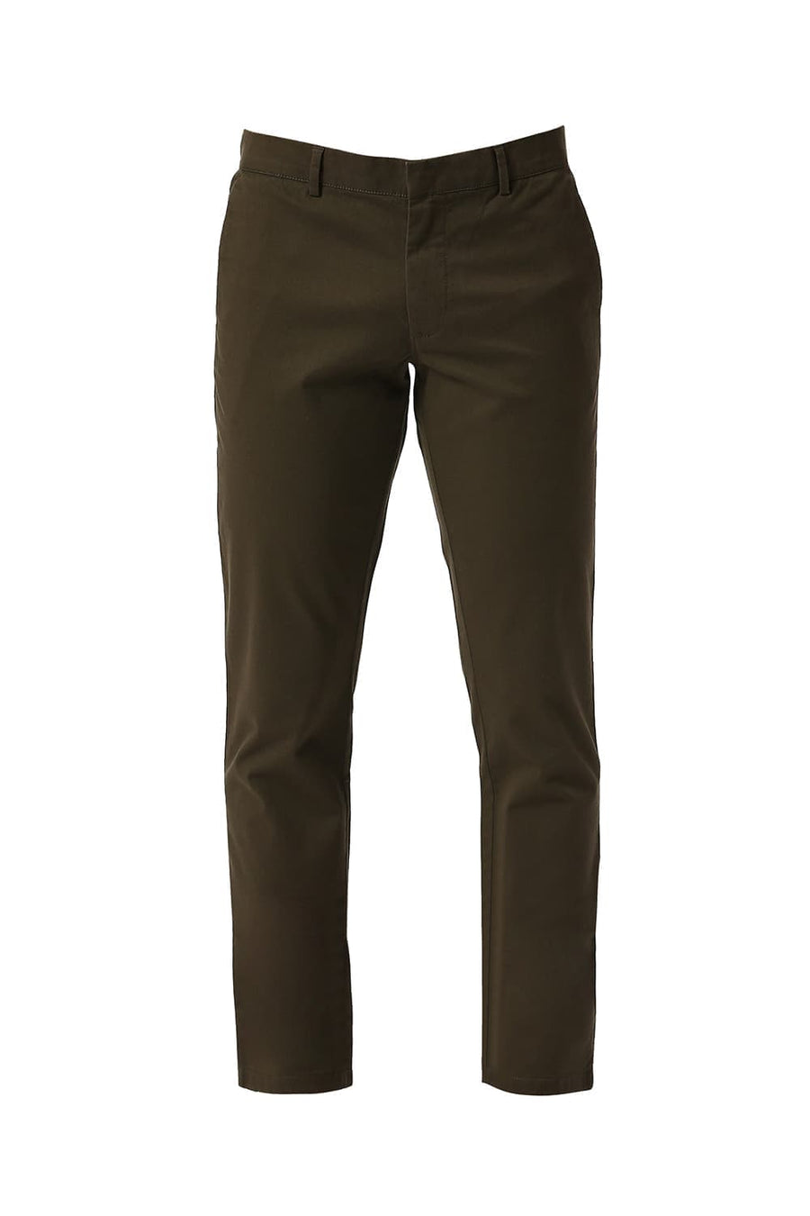 BASICS TAPERED FIT FOREST DARK GREEN COTTON STRETCH DOBBY TROUSERS