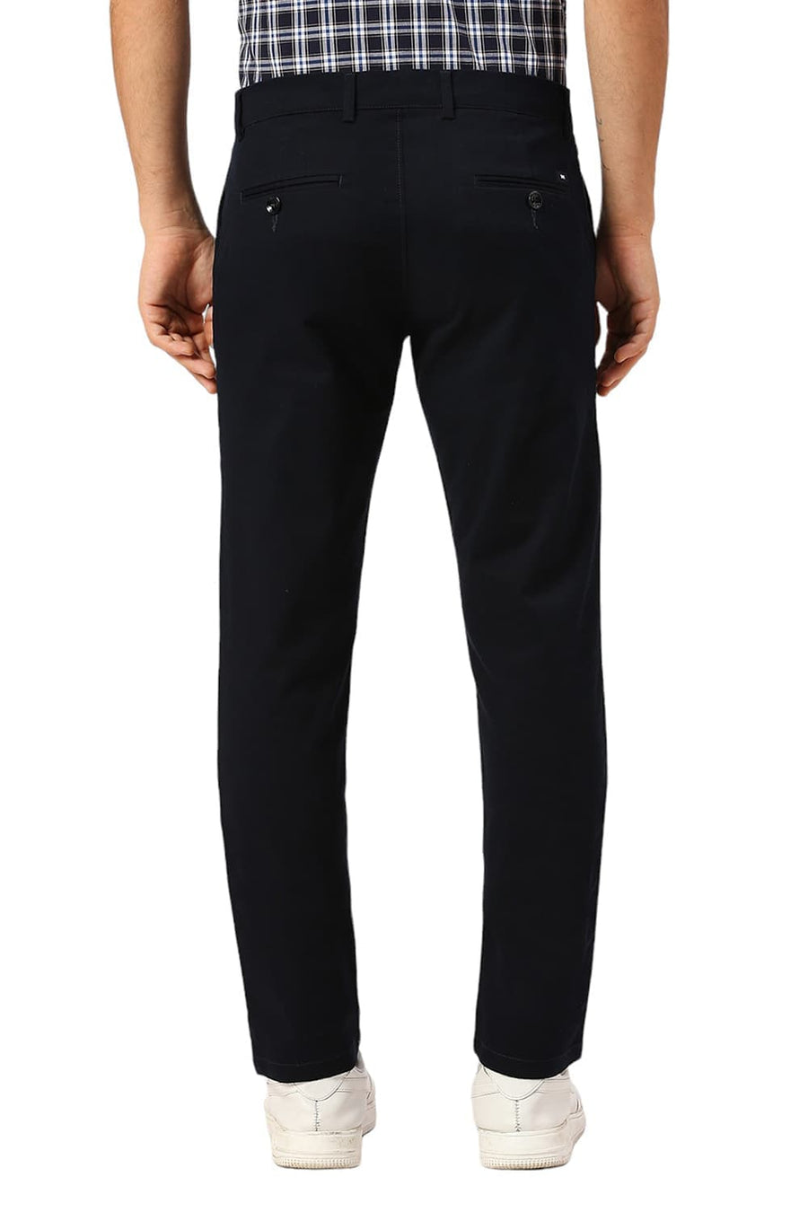 BASICS TAPERED FIT CAPTAIN NAVY COTTON STRETCH DOBBY TROUSERS