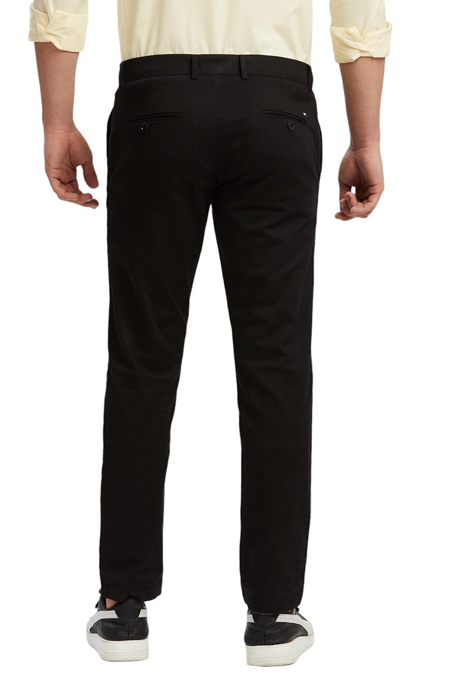 BASICS TAPERED FIT METEORITE BLACK COTTON STRETCH DOBBY TROUSERS