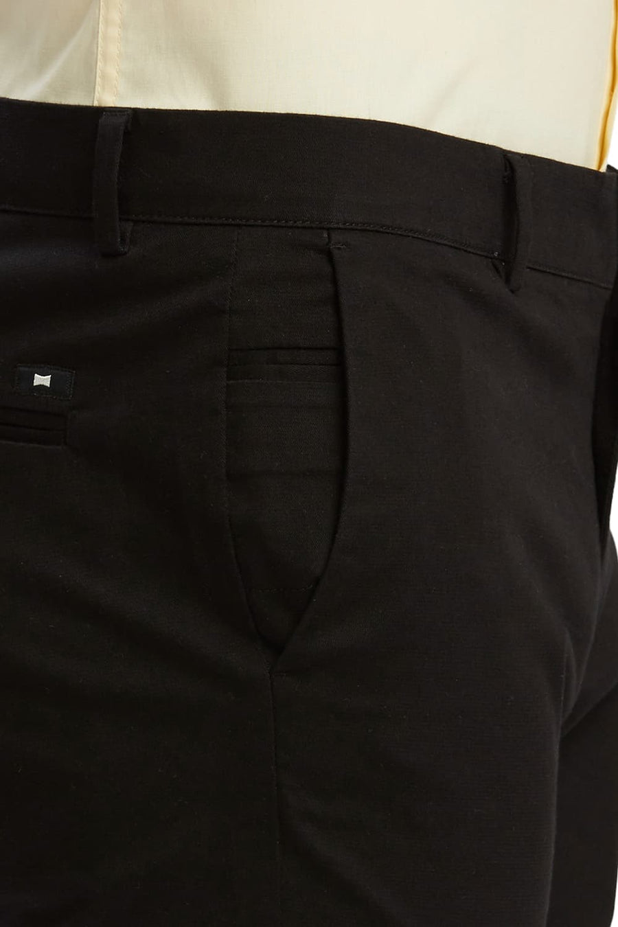 BASICS TAPERED FIT METEORITE BLACK COTTON STRETCH DOBBY TROUSERS