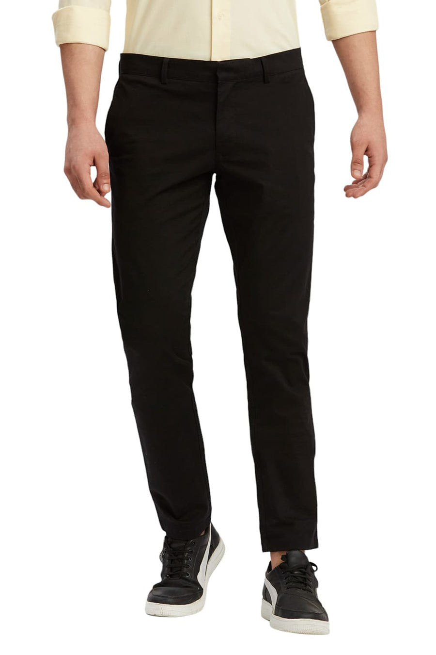 BASICS TAPERED FIT METEORITE BLACK COTTON STRETCH DOBBY TROUSERS
