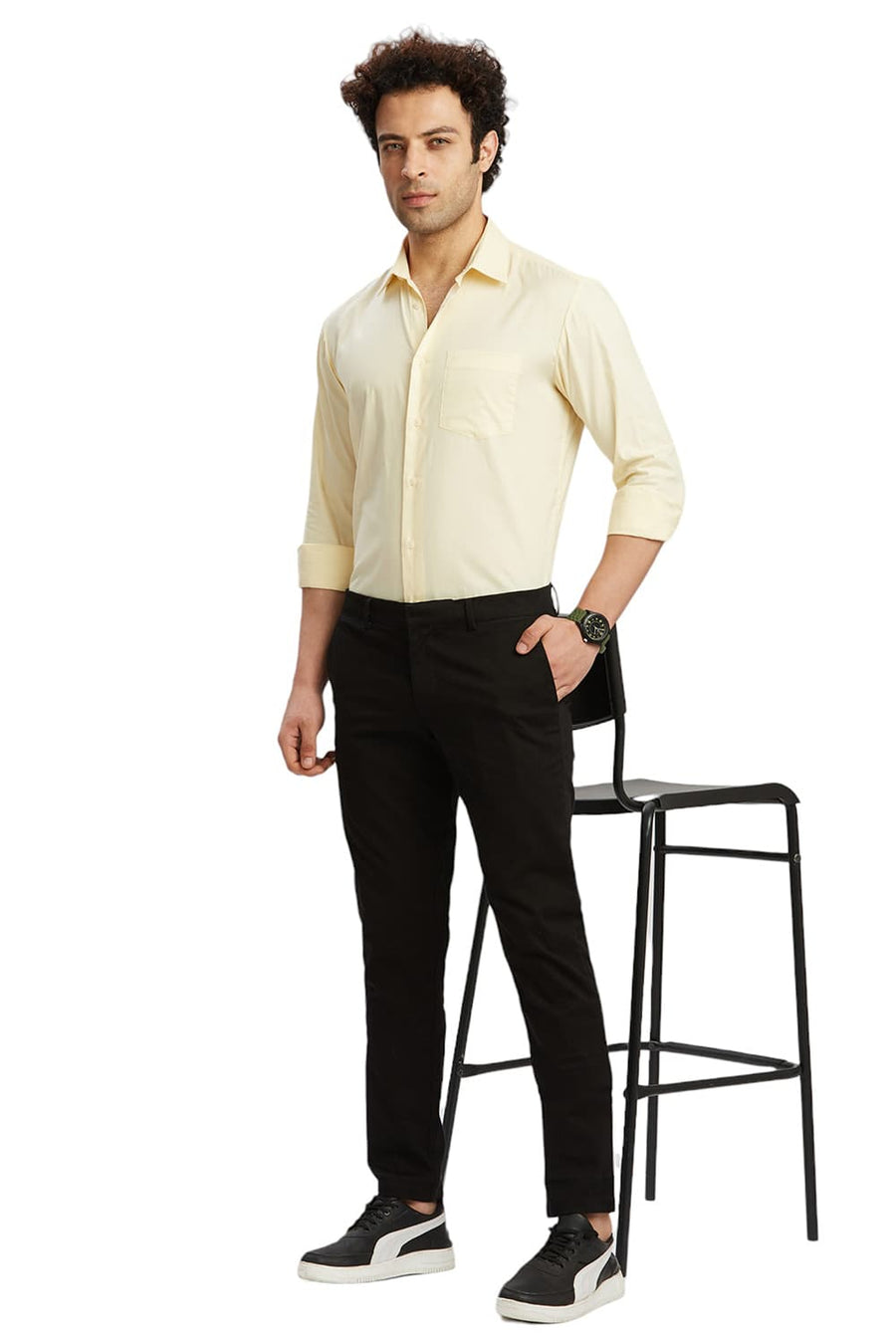 BASICS TAPERED FIT METEORITE BLACK COTTON STRETCH DOBBY TROUSERS