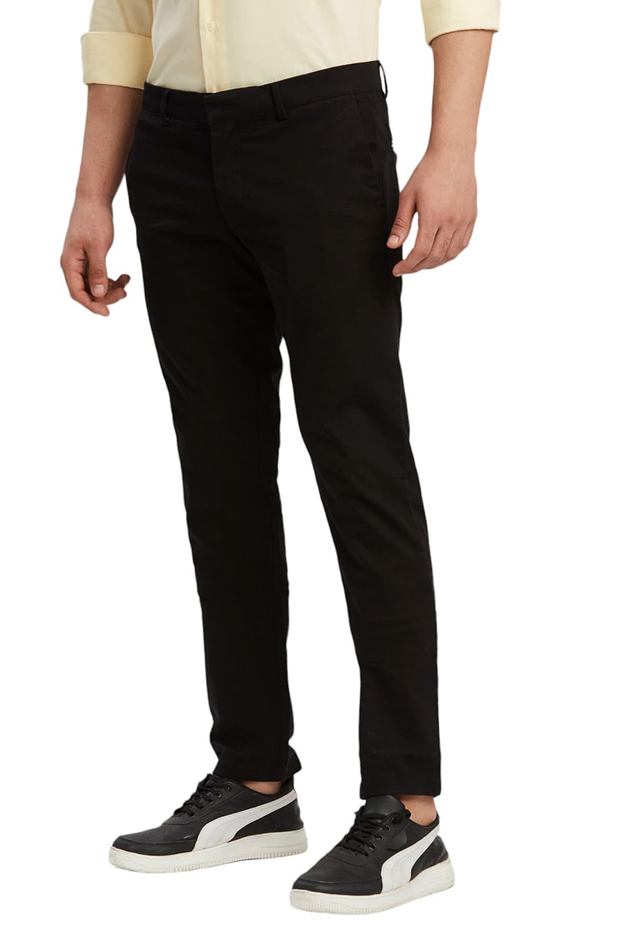 BASICS TAPERED FIT METEORITE BLACK COTTON STRETCH DOBBY TROUSERS