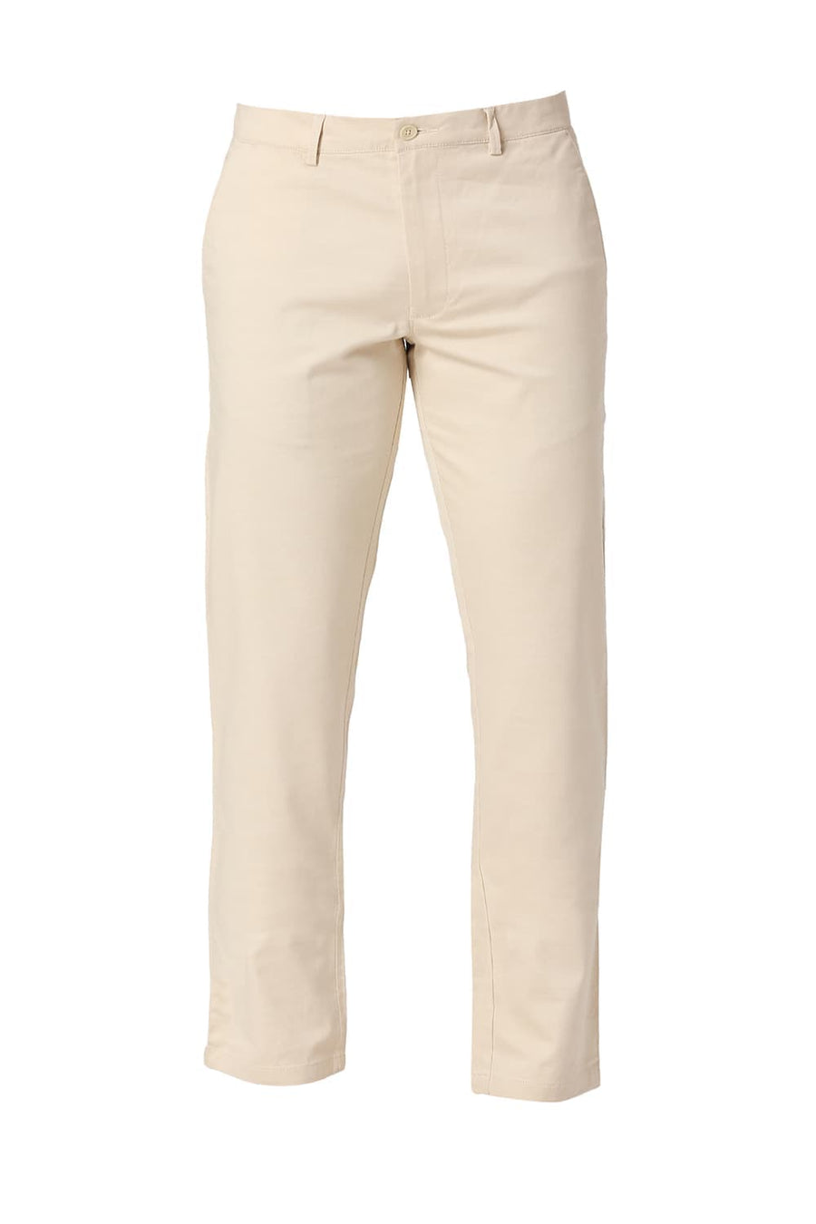 BASICS TAPERED FIT ALMOND BEIGE COTTON STRETCH DOBBY TROUSERS