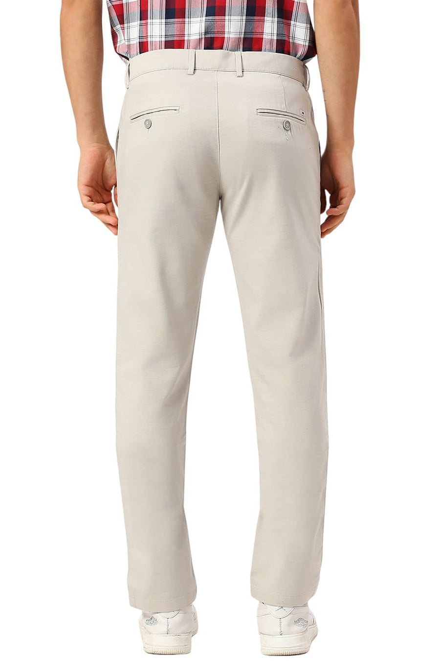 BASICS TAPERED FIT BELGIAN GREY COTTON STRETCH DOBBY TROUSERS