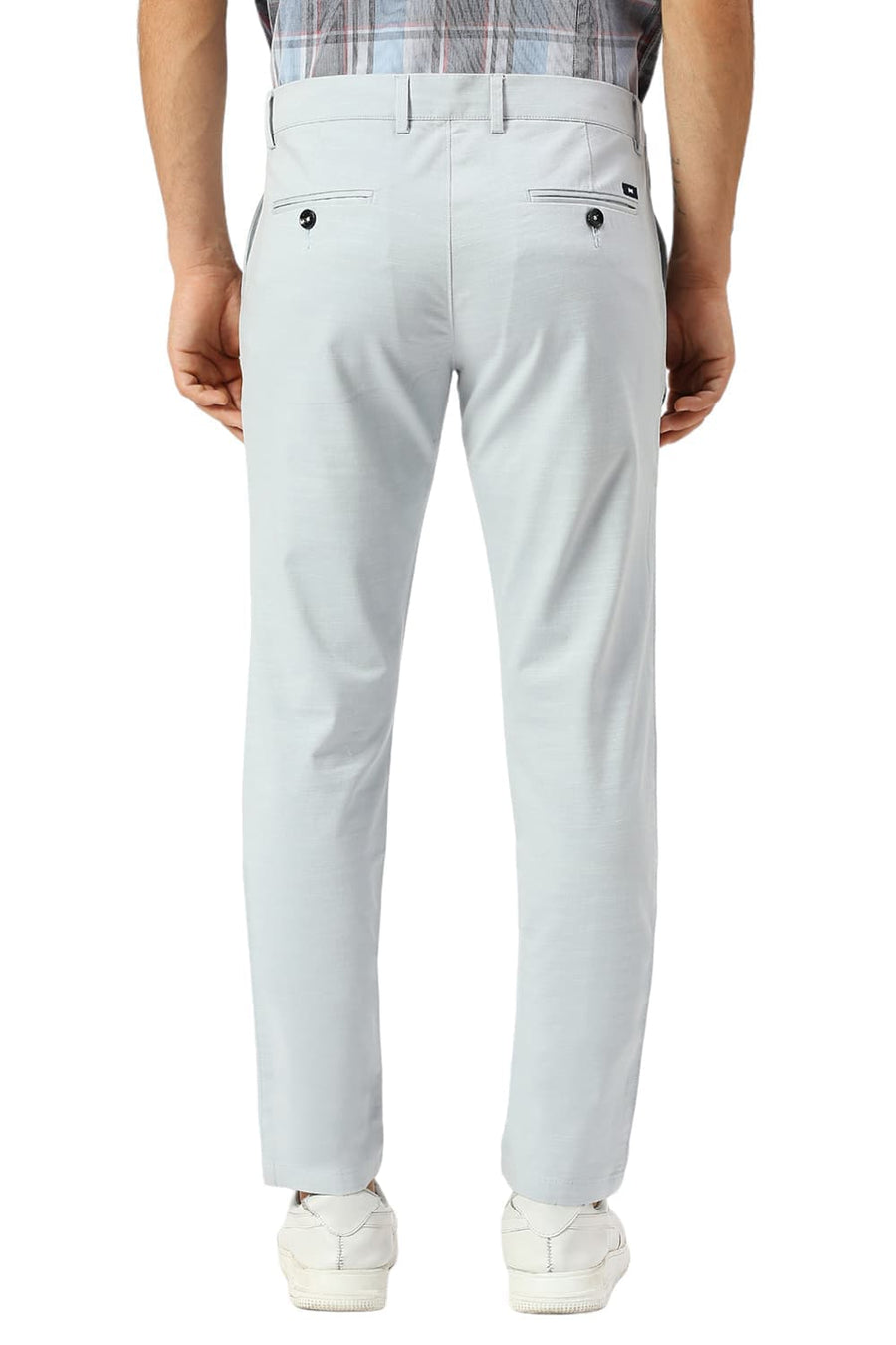 BASICS TAPERED FIT AIR BLUE COTTON STRETCH DOBBY TROUSERS