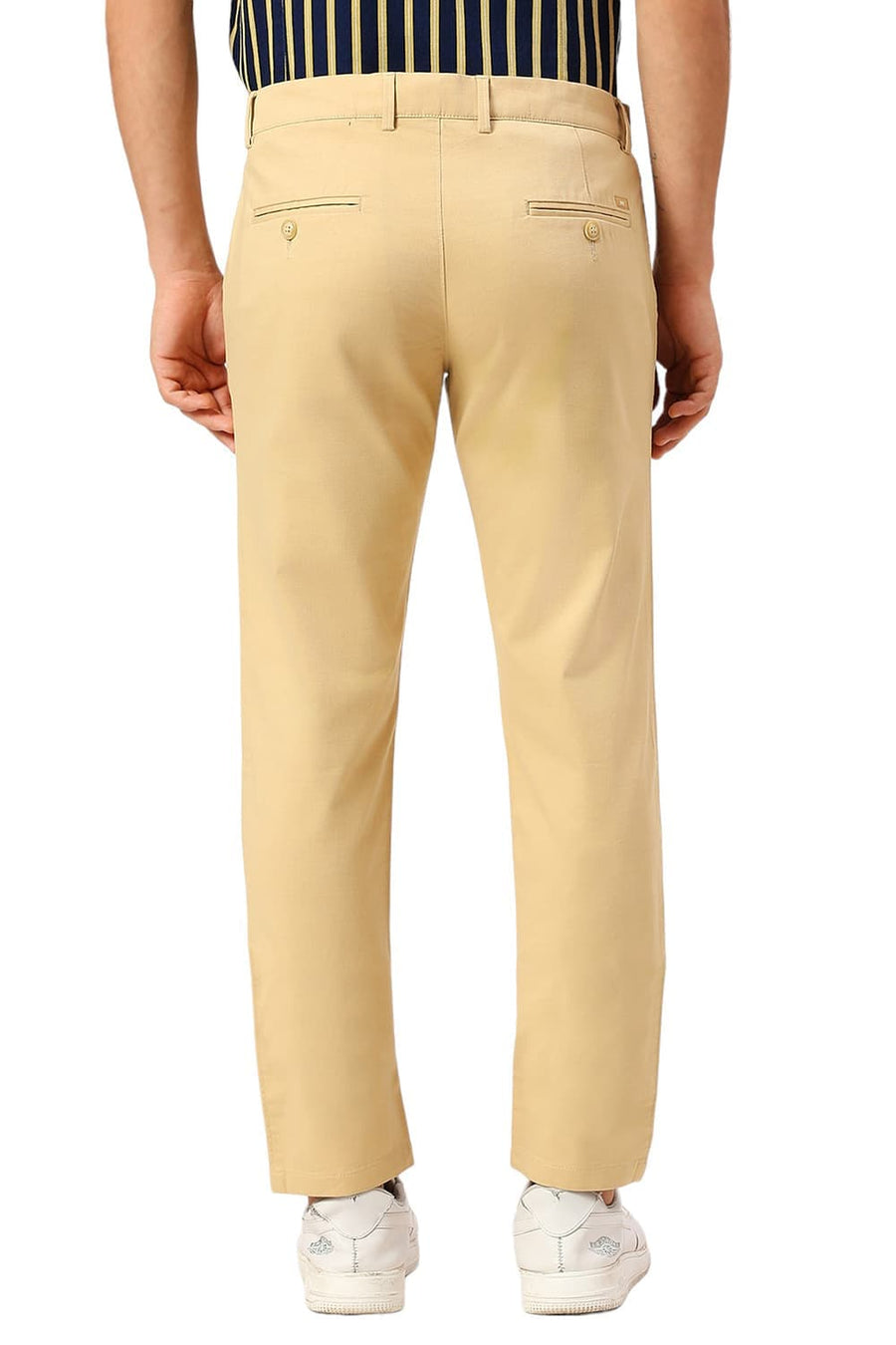 BASICS TAPERED FIT STARFISH KHAKI COTTON STRETCH DOBBY TROUSERS
