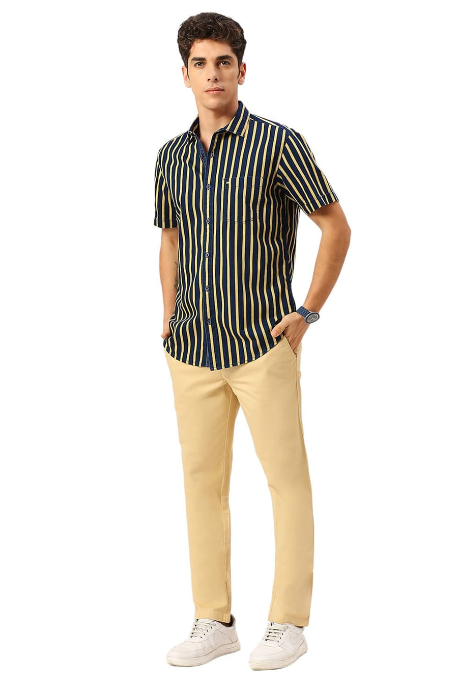 BASICS TAPERED FIT STARFISH KHAKI COTTON STRETCH DOBBY TROUSERS