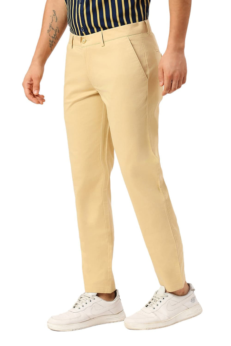 BASICS TAPERED FIT STARFISH KHAKI COTTON STRETCH DOBBY TROUSERS