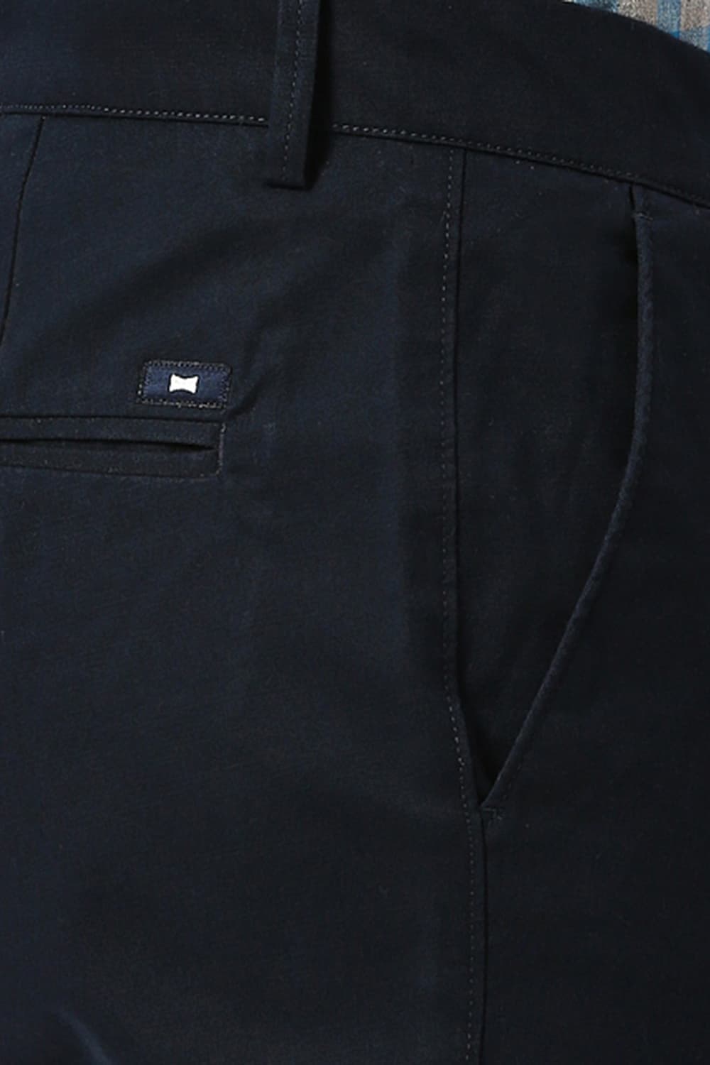BASICS TAPERED FIT BLUEBERRY NAVY COTTON STRETCH DOBBY TROUSERS