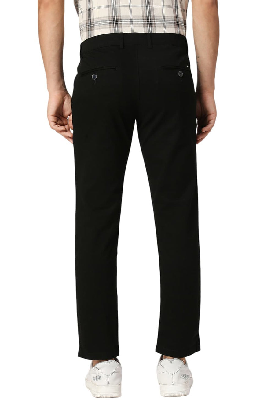 BASICS TAPERED FIT ANTHRACITE BLACK COTTON STRETCH DOBBY TROUSERS