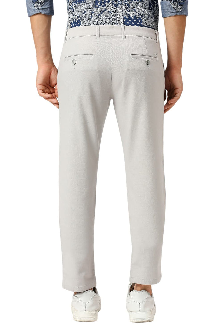 BASICS TAPERED FIT VAPOUR GREY COTTON STRETCH DOBBY TROUSERS