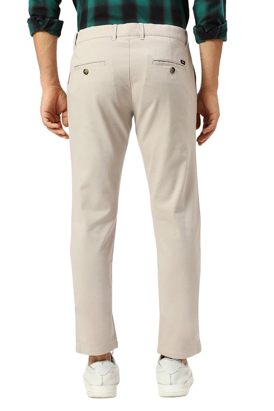 BASICS TAPERED FIT MUSHROOM BEIGE COTTON STRETCH DOBBY TROUSERS