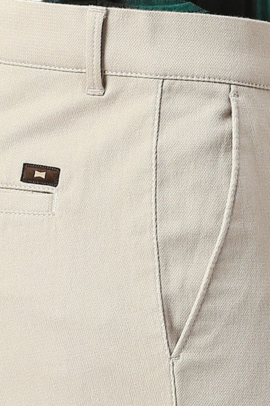 BASICS TAPERED FIT MUSHROOM BEIGE COTTON STRETCH DOBBY TROUSERS